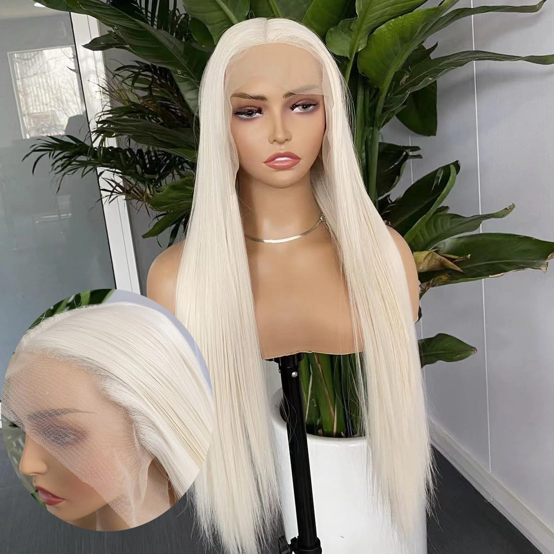 RONGDUOYI 13X6 Lace Front Wigs for Women Platinum Blonde Lace Wig Long Silky Straight Synthetic Hair Glueless Natural Hairline Daily Use Cosplay Wig
