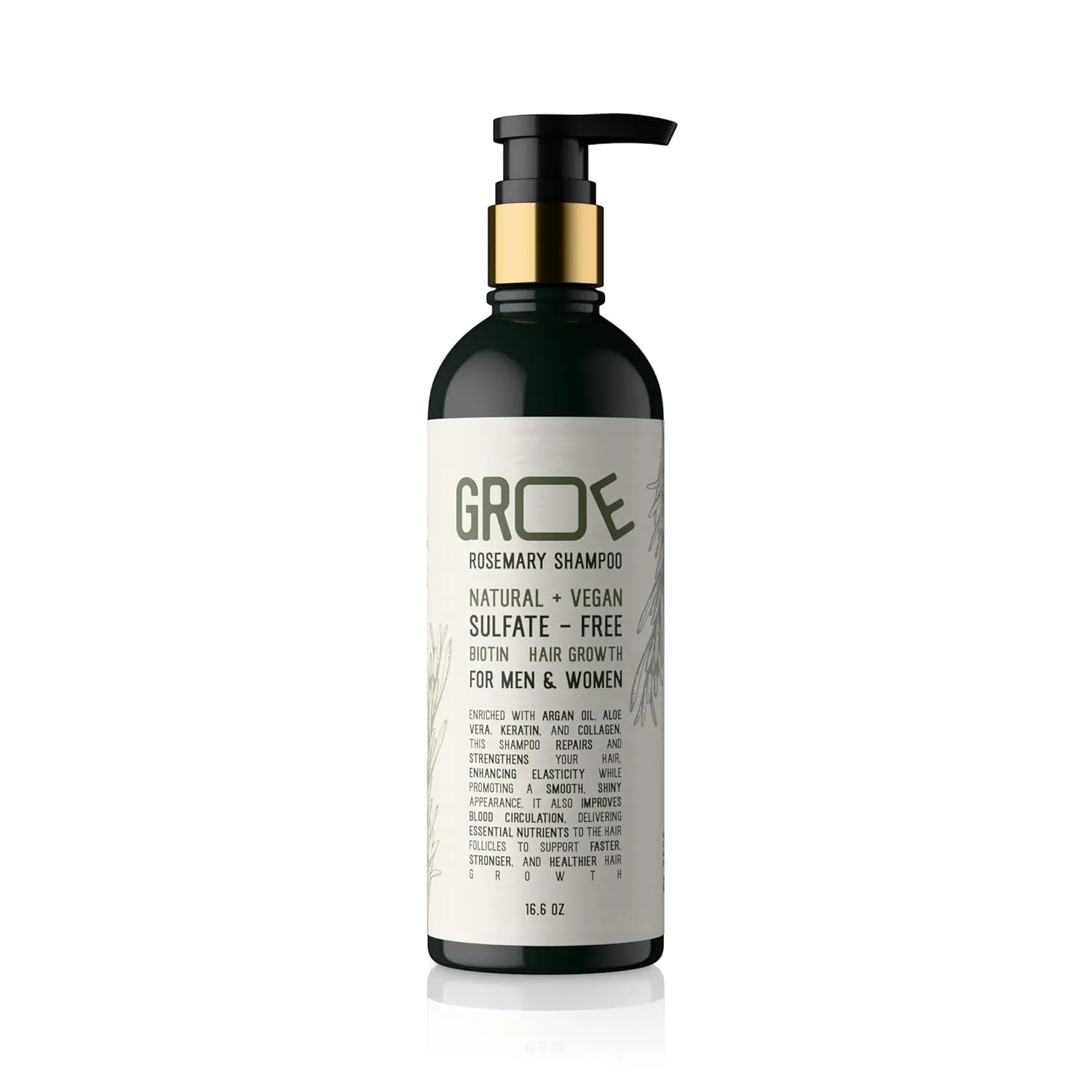 ROSEMARY Anti-Thinning Biotin Hair Growth Shampoo (16.6oz) Natural & Vegan, Sulfate-Free, CLINICALLY TESTED Effective Results, Women & Men
