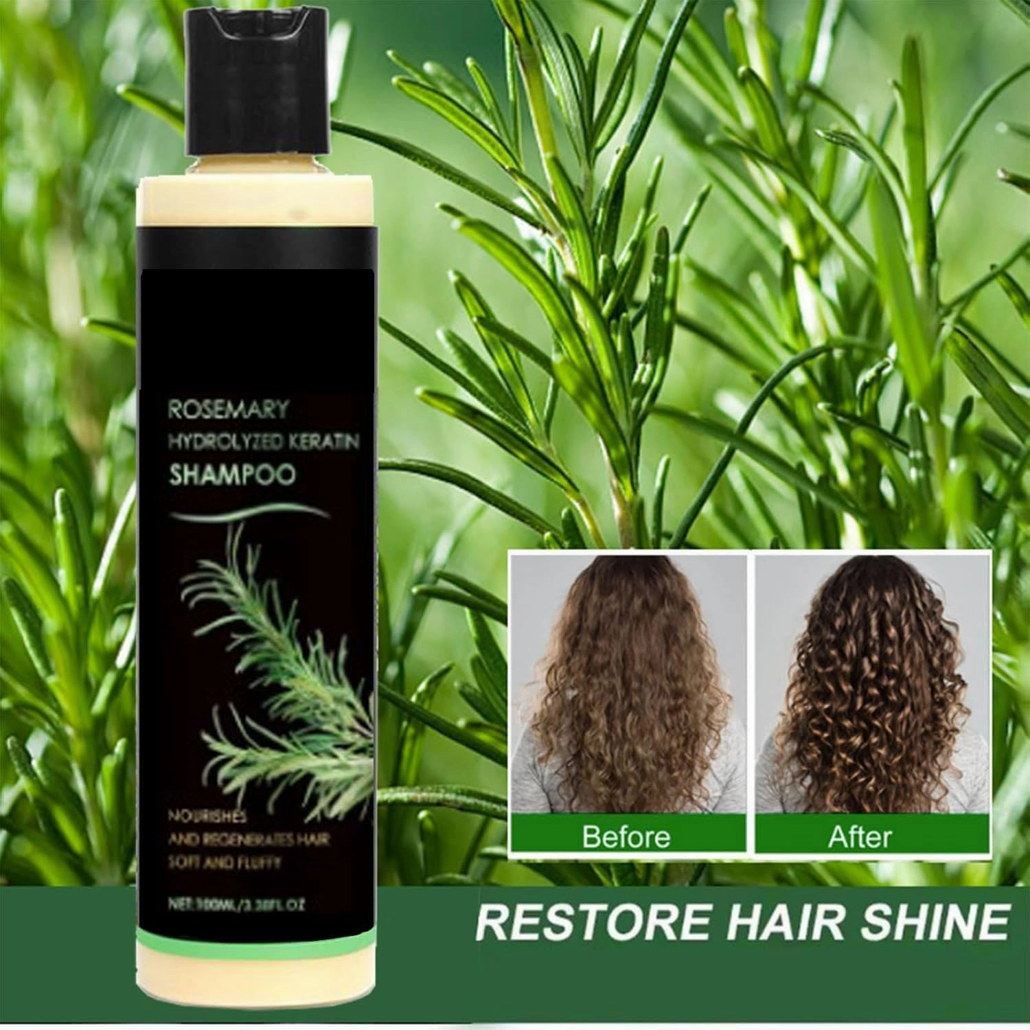 Rosemary Hydrolyzed Keratin Shampoo,100ml Organic Rosemary Hair Growth Shampoo,Shampoo Rosemary Leaf Oil,Rosemary Hydrolyzed Shampoo,Shampoo For Soft Silky Hair,Nourishing Hair (1PC)