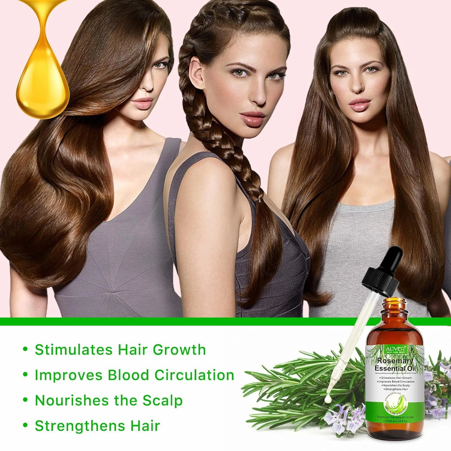 Rosemary Oil for Hair Growth 4.04 Fl Oz with Scalp Massager, Pure Rosemary Essential Oil for Eyelashs, Eyebrows, Face, Skin Care, Body Massage, Nourishes The Scalp, Improve Blood Circulation