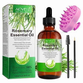 Rosemary Oil for Hair Growth 4.04 Fl Oz with Scalp Massager, Pure Rosemary Essential Oil for Eyelashs, Eyebrows, Face, Skin Care, Body Massage, Nourishes The Scalp, Improve Blood Circulation