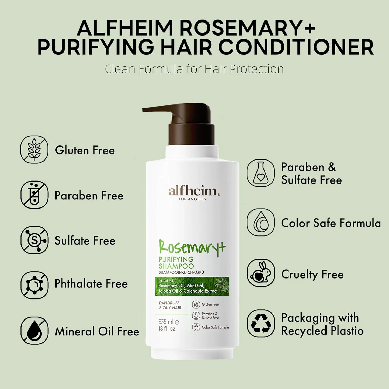 Rosemary  Purifying Shampoo | Rosemary & Mint Infused | Refreshes Scalp, Removes Build-Up & Balances Oil | Gentle for Oily Hair & Sensitive Scalp | Sulfate-Free | 18 fl oz