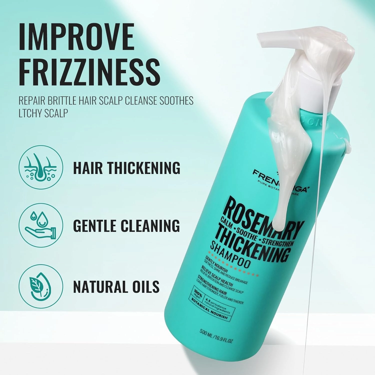 Rosemary Thickening Shampoo, Hair Strengthening Shampoo for Thin & Fine Hair, Gently Cleanses & Strengthens Weak and Brittle Hair 16.9 FL.OZ