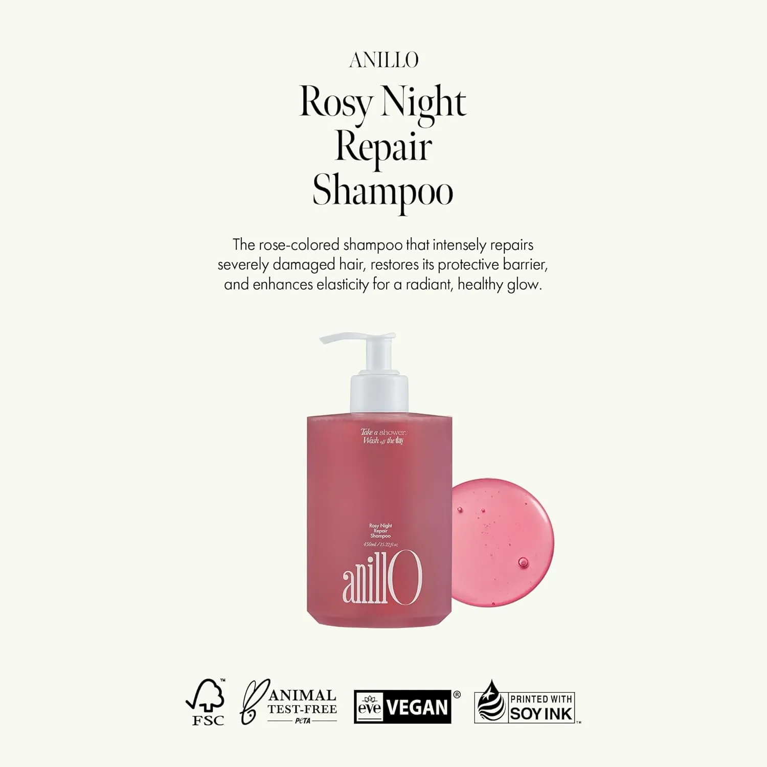 Rosy Night Repair Shampoo – Anti-Dandruff & Damage Repair with Damask Rose Water & Ceramide – Color Safe, Silicone & Sulfate Free (15.22 fl. Oz)