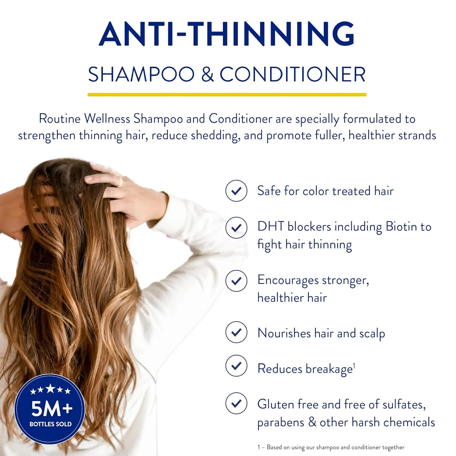 Routine Wellness Anti-Thinning Shampoo and Conditioner Set for Thinning Hair - Biotin DHT Blocker Women & Men - Color Safe Shampoo for Hair Loss & Healthier Hair - Coconut & Vanilla (Pack of 2)