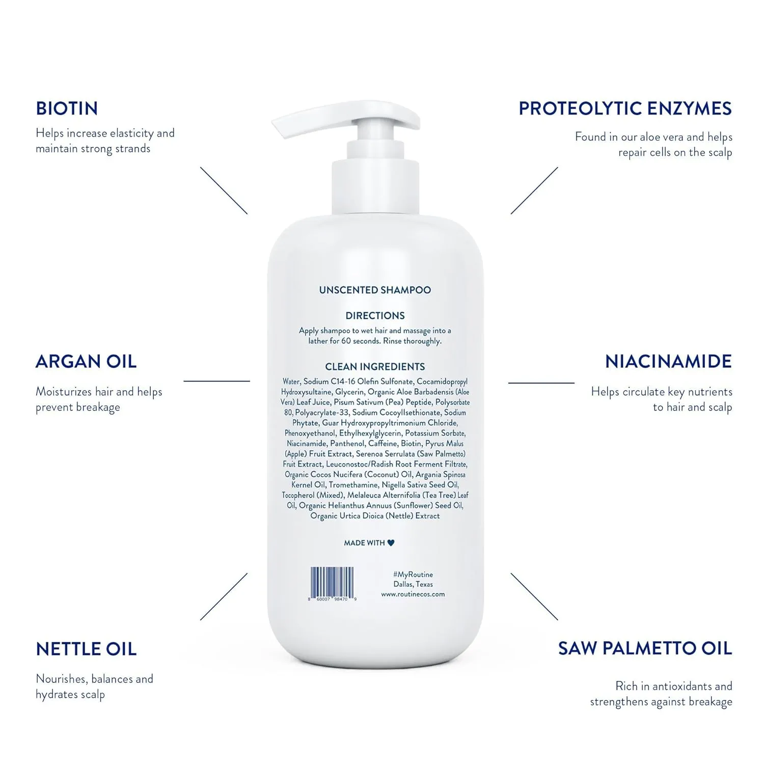 Routine Wellness Anti-Thinning Shampoo for Thinning Hair - Biotin DHT Blocker Women & Men - Color Safe Shampoo for Hair Loss & Healthy Hair - Unscented - 14oz