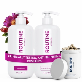 Routine Wellness Anti-Thinning Rose Hips Shampoo and Conditioner Set for Thinning Hair & Biotin Advanced Hair Supplement