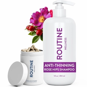Routine Wellness Anti-Thinning Rose Hips Shampoo for Thinning Hair & Biotin Advanced Hair Supplement