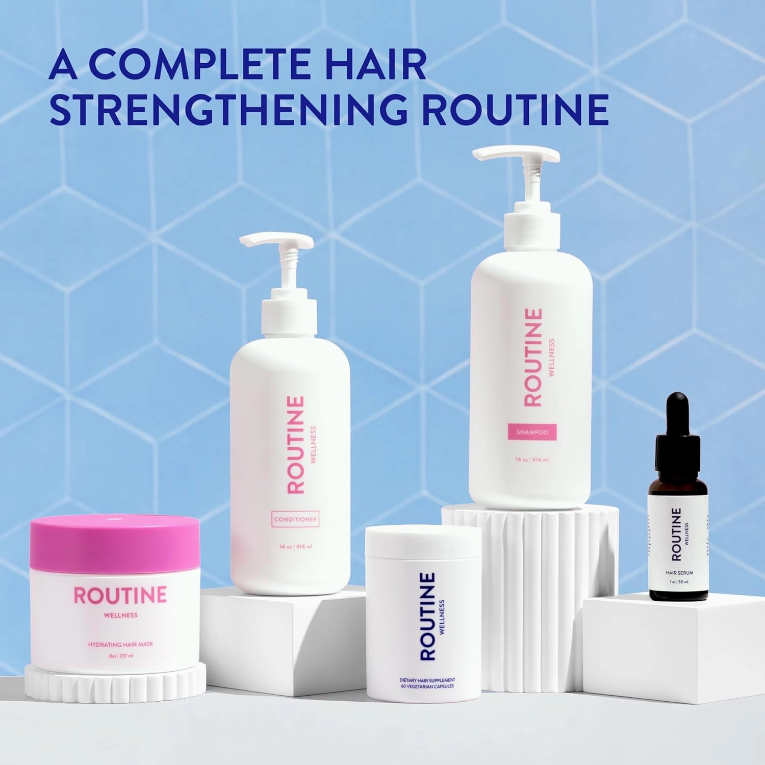 Routine Wellness Shampoo and Conditioner Set and Hair Serum for Thinning Hair - DHT Blocker Women & Men - Color Safe Shampoo for Hair Loss & Healthier Hair - Coconut & Vanilla Set   Serum