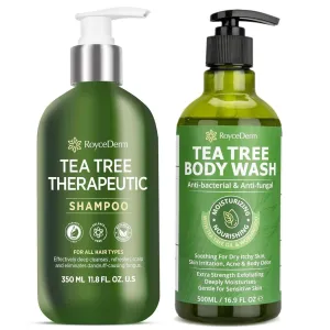Roycederm Tea Tree Antifungal Care Bundle: Body Wash & Shampoo for Skin and Scalp Health
