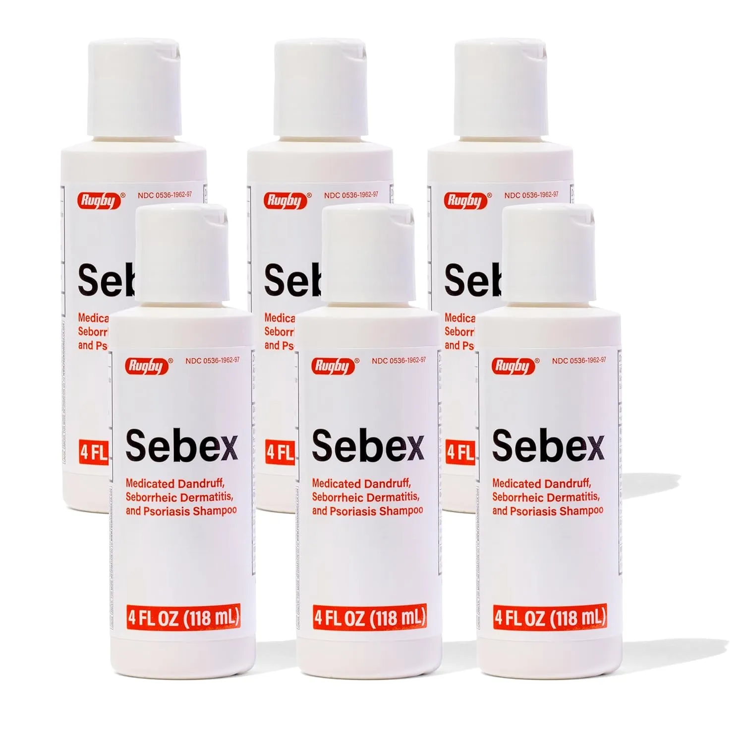 Rugby Sebex Medicated Dandruff Shampoo for Women and Men - 2% Sulfur and 2% Salicylic Acid Anti-Dandruff Shampoo - Helps With Symptoms of Seborrheic Dermatitis and Psoriasis - 4 Oz. (6 Pack)