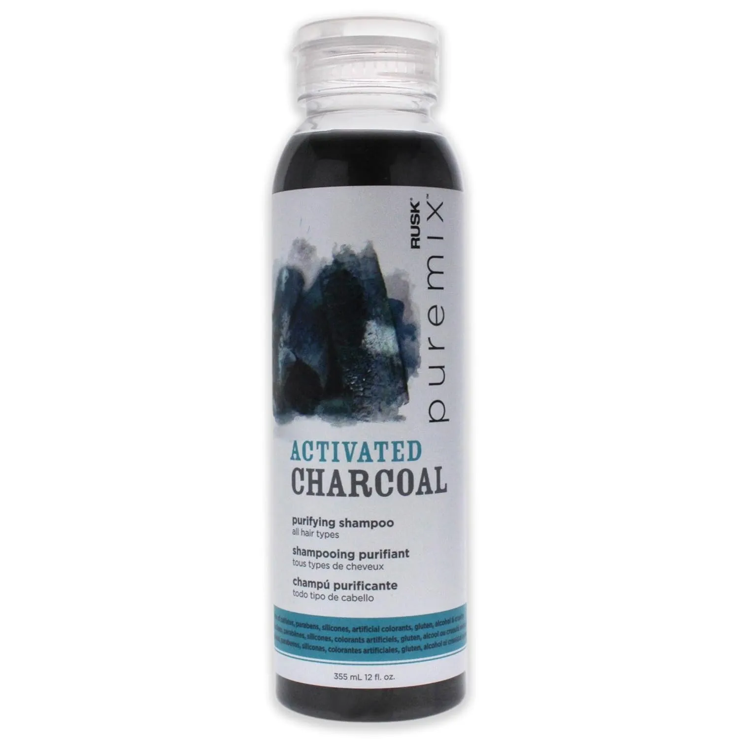 RUSK Puremix Activated Charcoal Purifying Shampoo, Cleanses and Absorbs Excess Oil, Dirt, and Gunk Without Stripping Away Natural Oils, 12 oz.