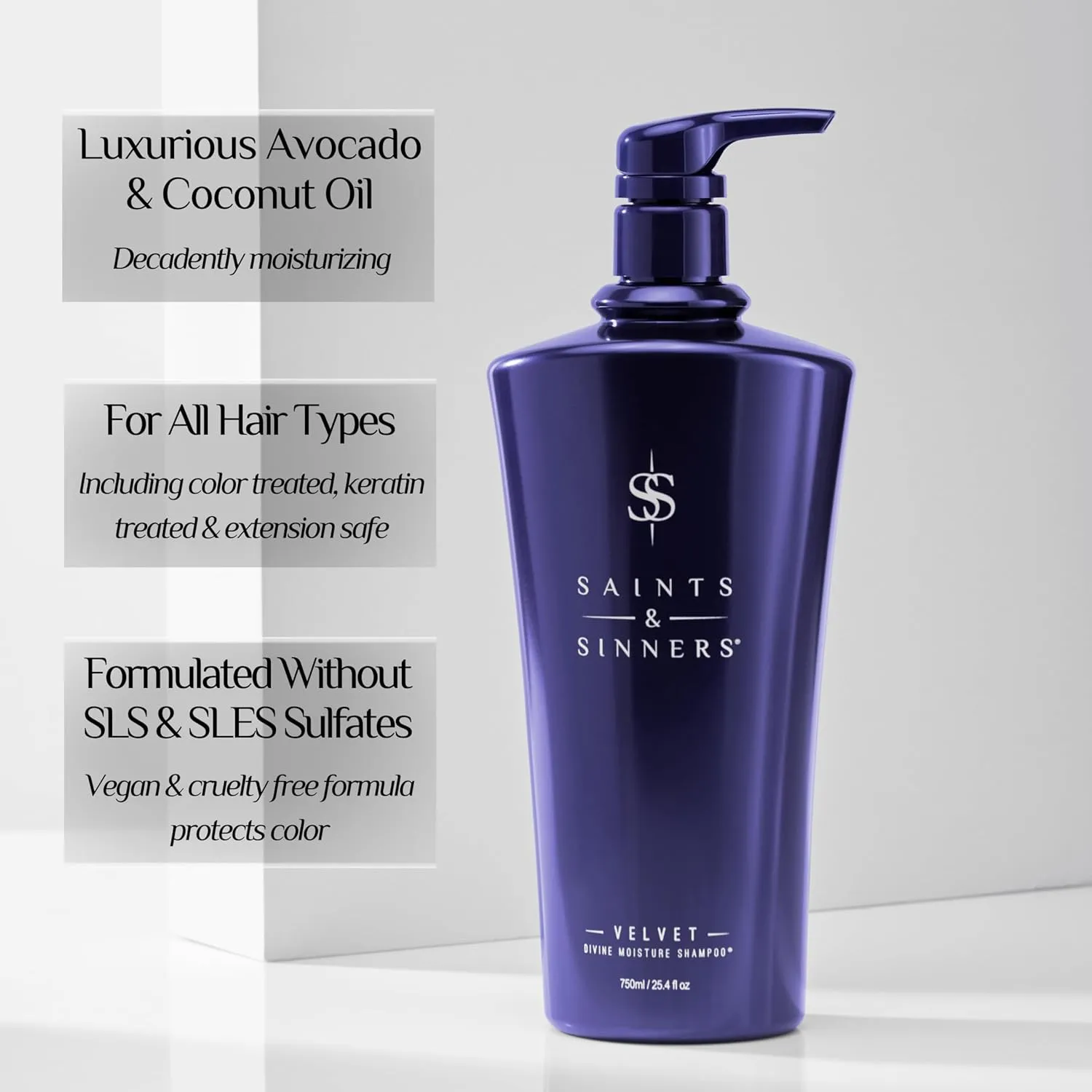 Saints & Sinners Velvet Divine Moisture Shampoo for Dry Damaged Colored Treated Hair - Repair Replenish Renew Add Shine