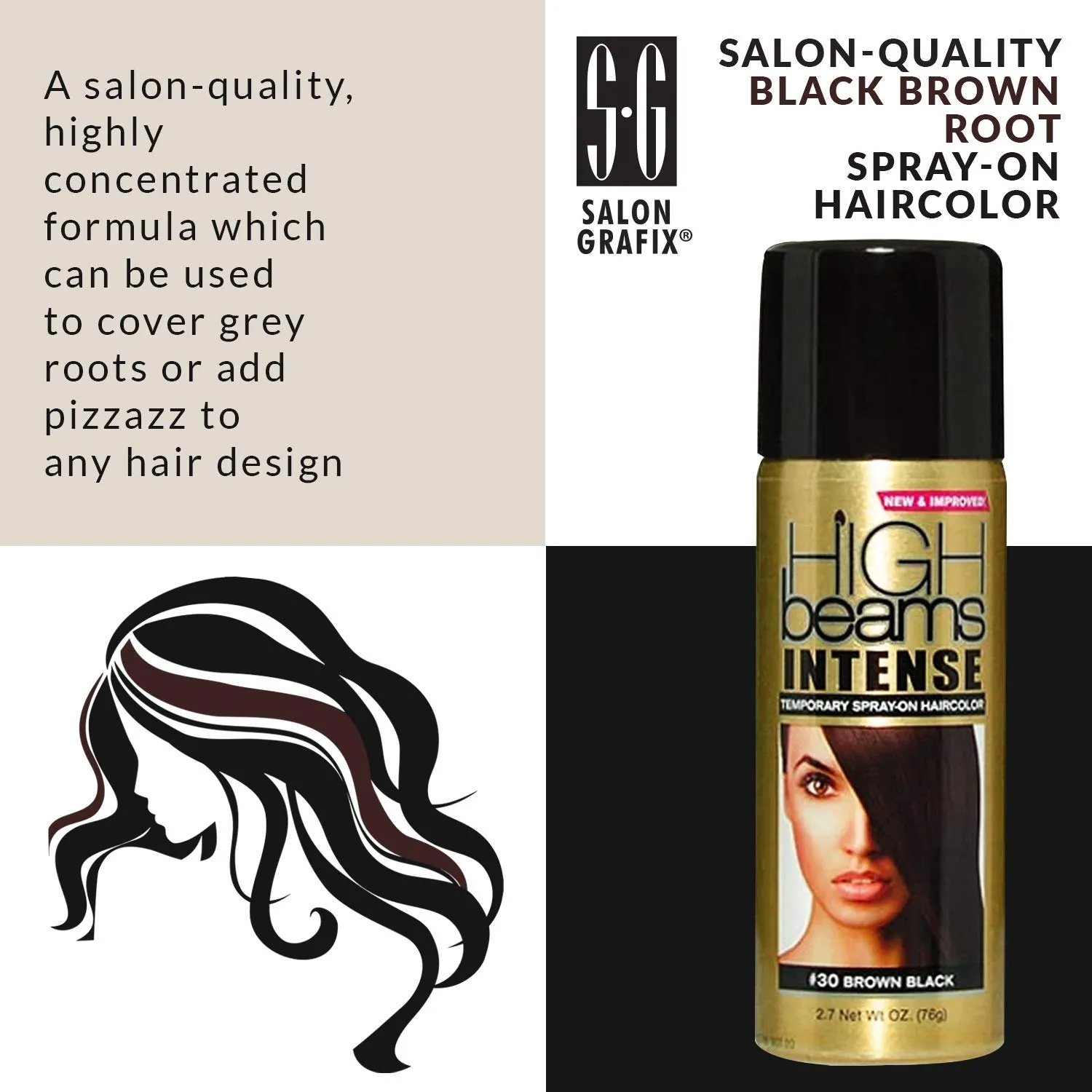 Salon Grafix High Beams Intense Temporary Spray - Brown Black for Unisex - 2.7 oz Hair Color (Pack of 2)