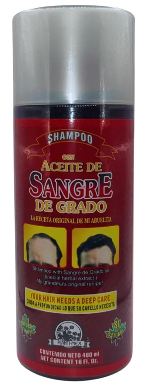 Sangre de Grado Natural Extracto de arbol Shampoo (Shampoo tree Extract Sangre de Grado) - 16 fl oz - Natural Ingredients with Hueso de Mamey, Aguacate, Cacahuananche, Jojoba, Vitamina E