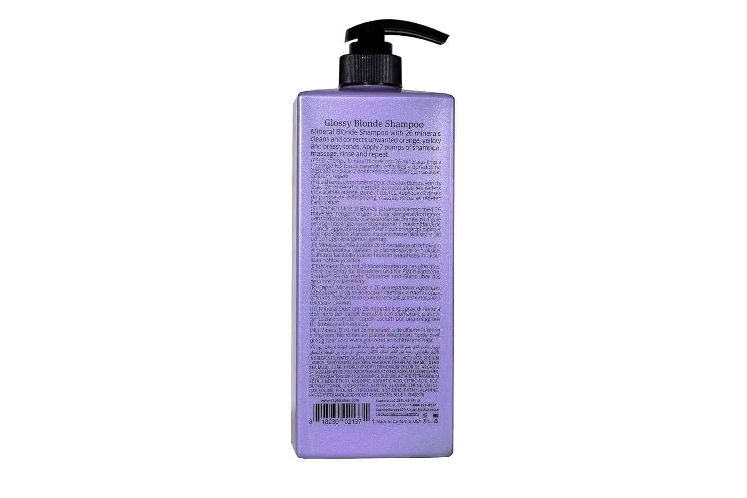 Saphira Glossy Blonde Shampoo for Natural, Bleached, and Color-Treated Blonde Hair, Sulfate-Free, Paraben-Free, Heals, Cleanses, Replenishes and Hydrates Blonde Hair