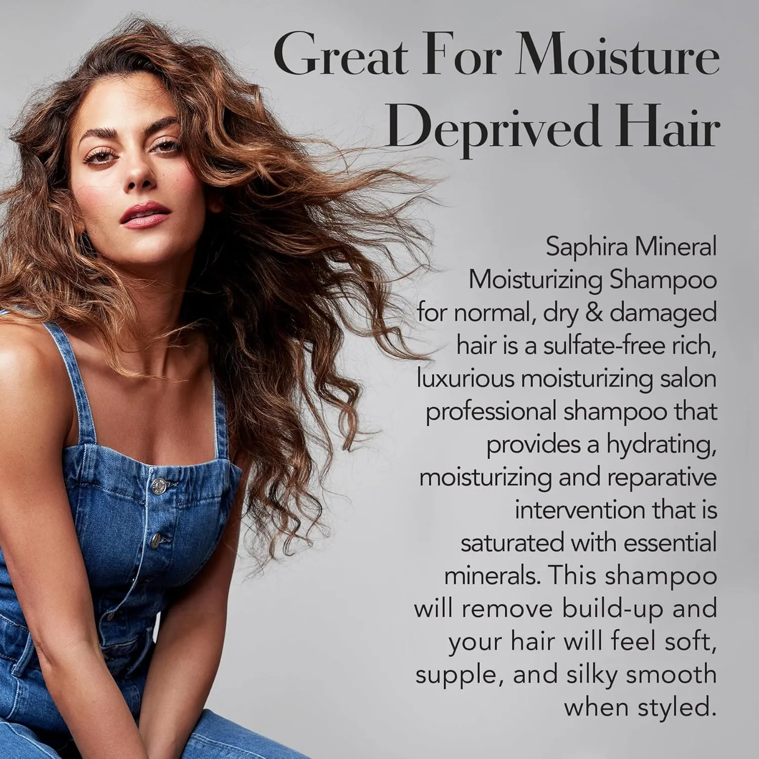 Saphira Mineral Moisturizing Shampoo, Hydration and Shine for Dry, Damaged, Permed or Chemically Treated Hair and Scalp, Sulfate-Free, Paraben-Free, Vegan, Prevents Frizz and Split Ends