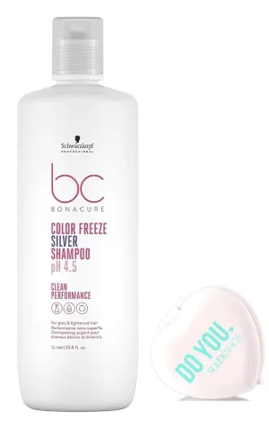 Schwarzkopf BC Bonacure Color Freeze SILVER Shampoo for grey and lightened hair (with Sleek Compact Mirror) (33.8 oz / 1000ml - large liter size)