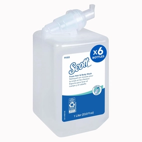 Scott Professional Foam Hair and Body Wash (91553), 1.0 L, Foaming, Light Blue, Fresh Scent, Manual Refills, (6 Bottles)