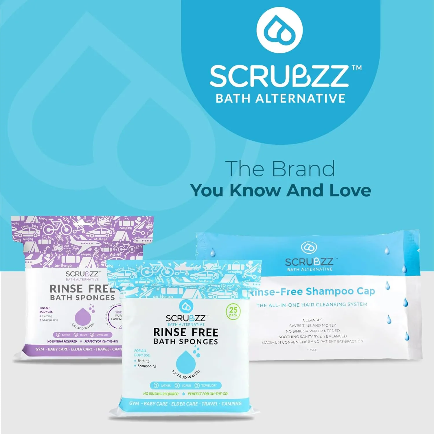 Scrubzz Shampoo Caps No Rinse for Elderly and Bedridden Patients, Rinse Free Shampoo Caps for Post Surgery and Hospital Stays, Waterless Hair Washing Shower Caps - 24 Pack