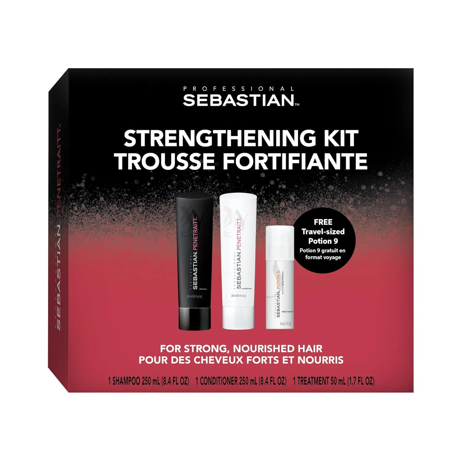 Sebastian Professional Penetraitt Shampoo & Conditioner 8.4 fl oz, and Trial Size Potion 9 Leave-in Styling Treatment, 1.7 fl oz | Strengthening and Repair Trio Kit for Damaged, Colored Hair