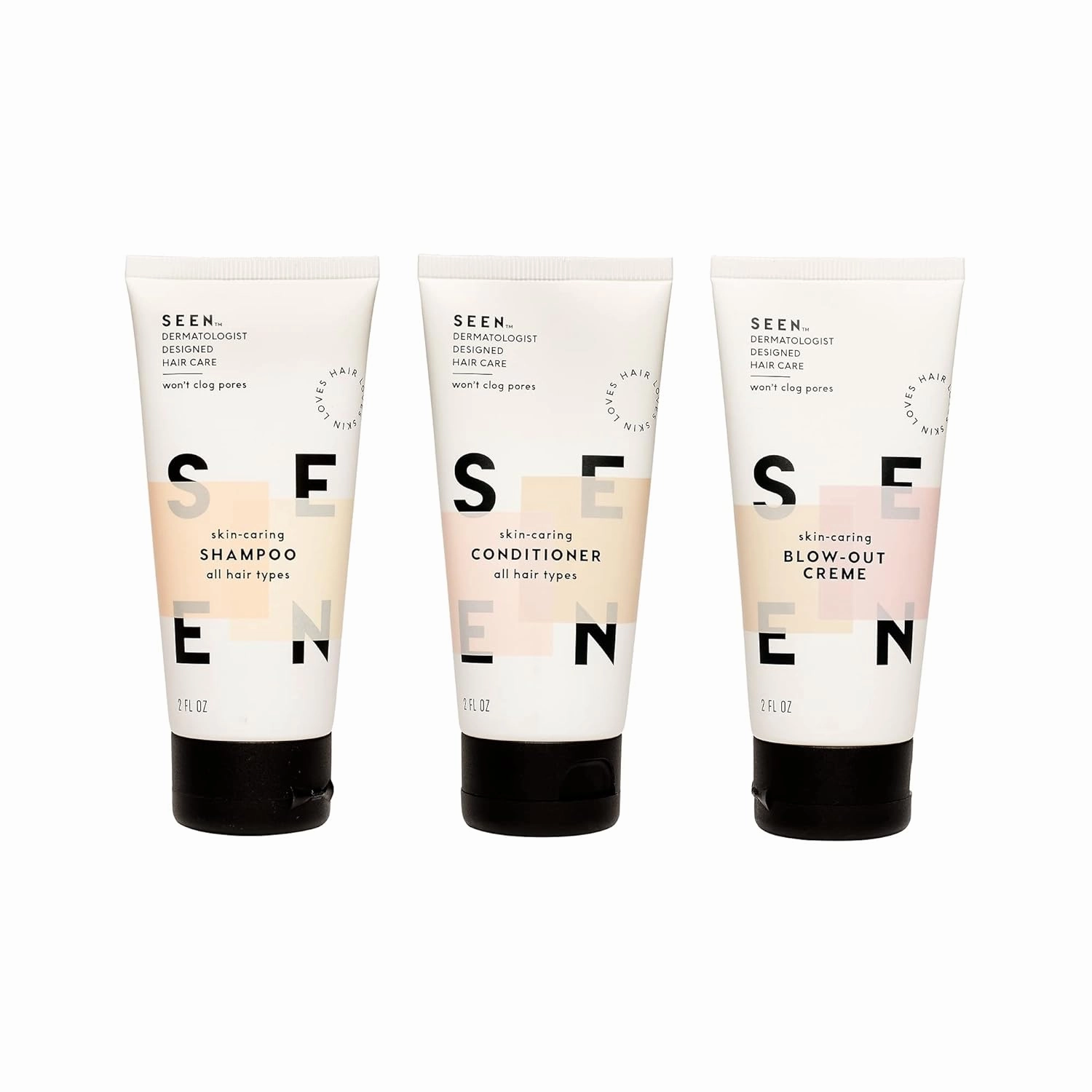SEEN Travel Trio - Scented - Non-Comedogenic & Sulfate-Free Blow-Out Hair Cream, Shampoo & Conditioner Set- Reduces Frizz- Heat Protectant- Safe for Sensitive & Acne Prone Skin