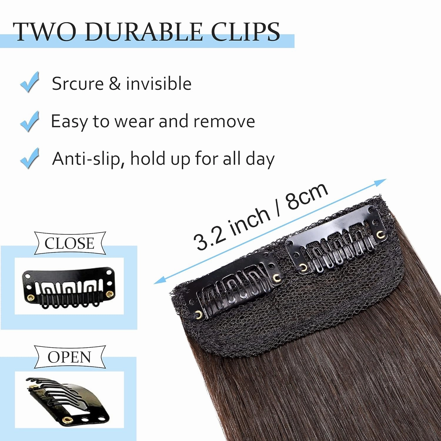 SEGO 2 Pcs Clip in Short Hair Extensions 4 Inch 16g 100% Human Hair Hairpiece Human Hair Toppers for Women With Thinning Hair Adding Hair Volume -#02 Dark Brown