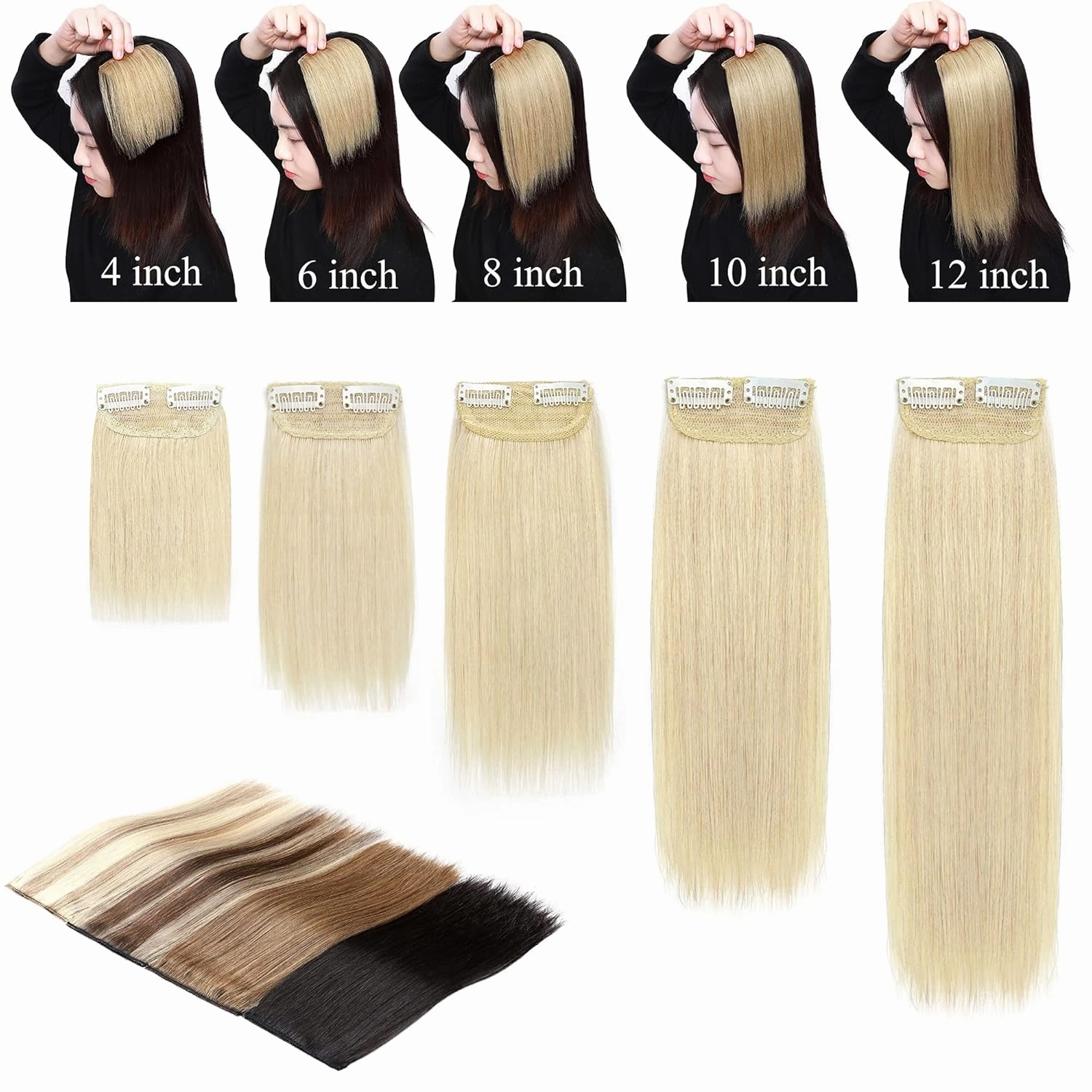 SEGO 2 Pcs Clip in Short Hair Extensions 4 Inch 16g 100% Human Hair Hairpiece Human Hair Toppers for Women With Thinning Hair Adding Hair Volume -#02 Dark Brown