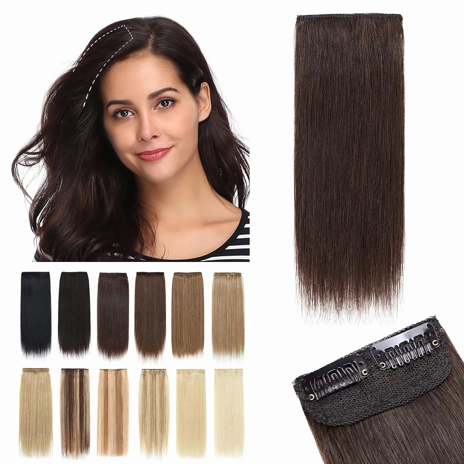 SEGO 2 Pcs Clip in Short Hair Extensions 4 Inch 16g 100% Human Hair Hairpiece Human Hair Toppers for Women With Thinning Hair Adding Hair Volume -#02 Dark Brown