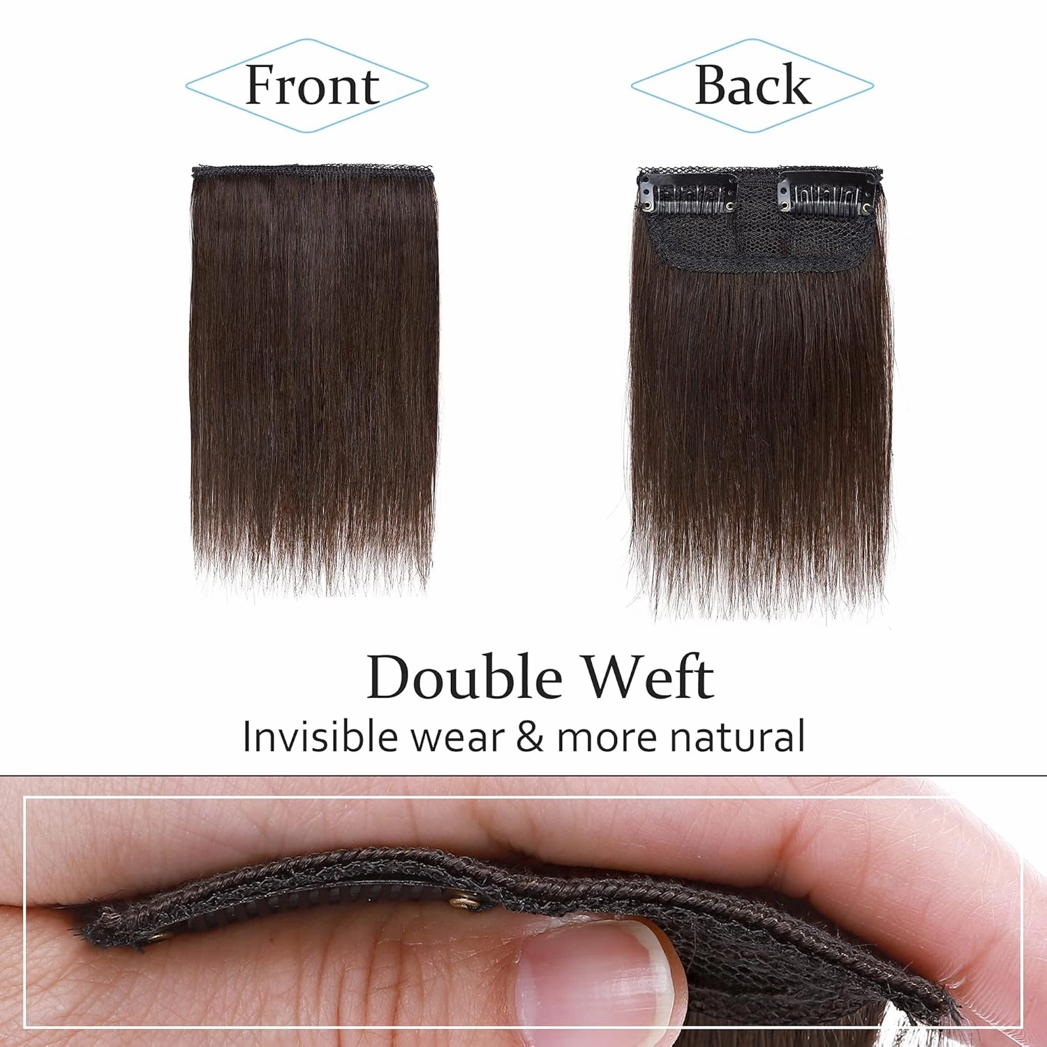 SEGO 2 Pcs Clip in Short Hair Extensions 4 Inch 16g 100% Human Hair Hairpiece Human Hair Toppers for Women With Thinning Hair Adding Hair Volume -#02 Dark Brown