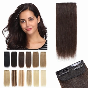 SEGO 2 Pcs Clip in Short Hair Extensions 4 Inch 16g 100% Human Hair Hairpiece Human Hair Toppers for Women With Thinning Hair Adding Hair Volume -#02 Dark Brown