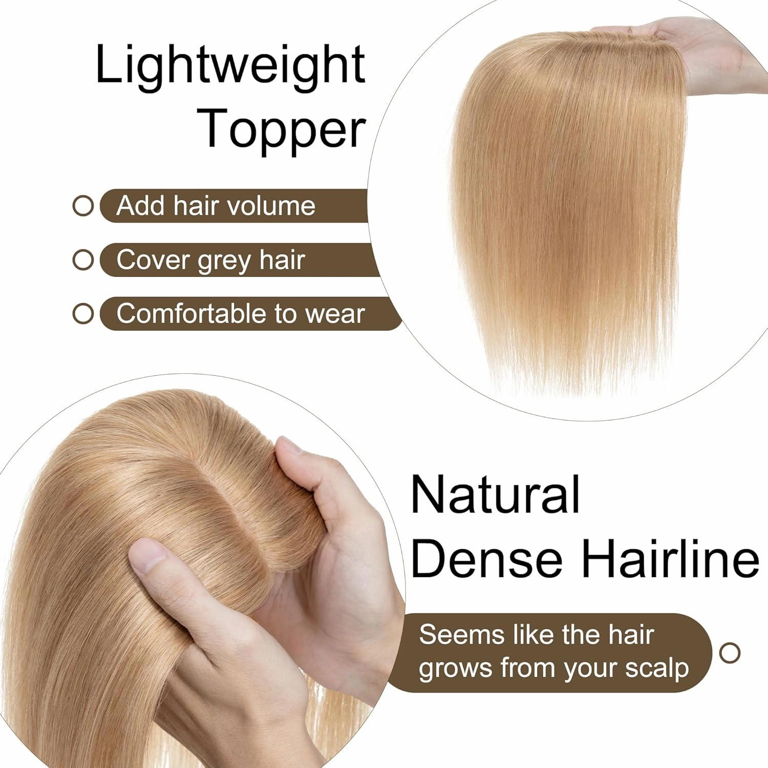 SEGO Hair Toppers for Women Real Human Hair No Bangs, 130% Density 10 * 12CM Silk Base Remy Clip in Top Wiglet Hairpieces Add Volume /6 Inch Dark Blonde