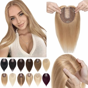 SEGO Hair Toppers for Women Real Human Hair No Bangs, 130% Density 10 * 12CM Silk Base Remy Clip in Top Wiglet Hairpieces Add Volume /6 Inch Dark Blonde