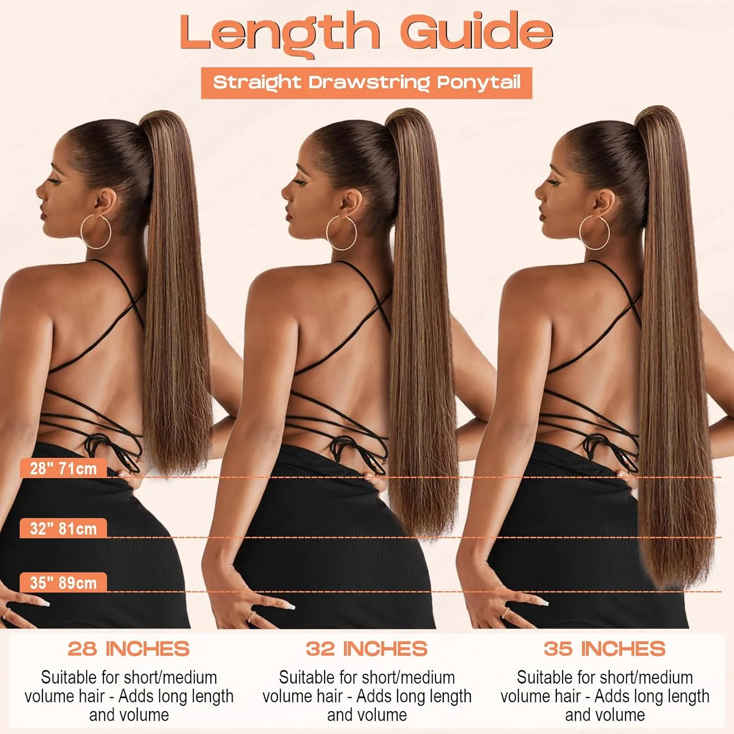 SEIKEA 28" Drawstring Ponytail Extensions Long Straight Fake Pony Tail Natural Soft Clip in Hair Extension Synthetic Heat Resistant Hairpiece - Light Brown with Blonde Highlights