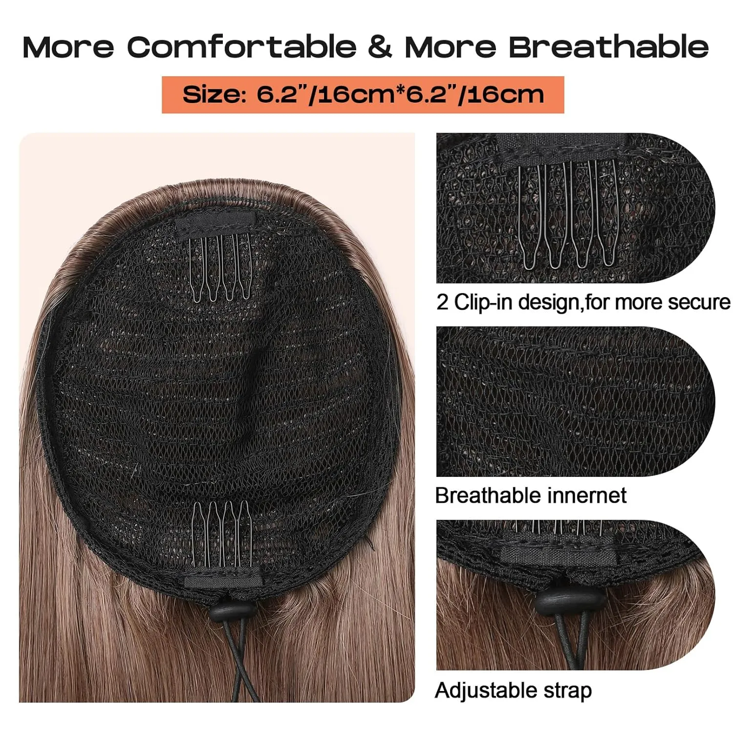 SEIKEA 28" Drawstring Ponytail Extensions Long Straight Fake Pony Tail Natural Soft Clip in Hair Extension Synthetic Heat Resistant Hairpiece - Light Brown with Blonde Highlights