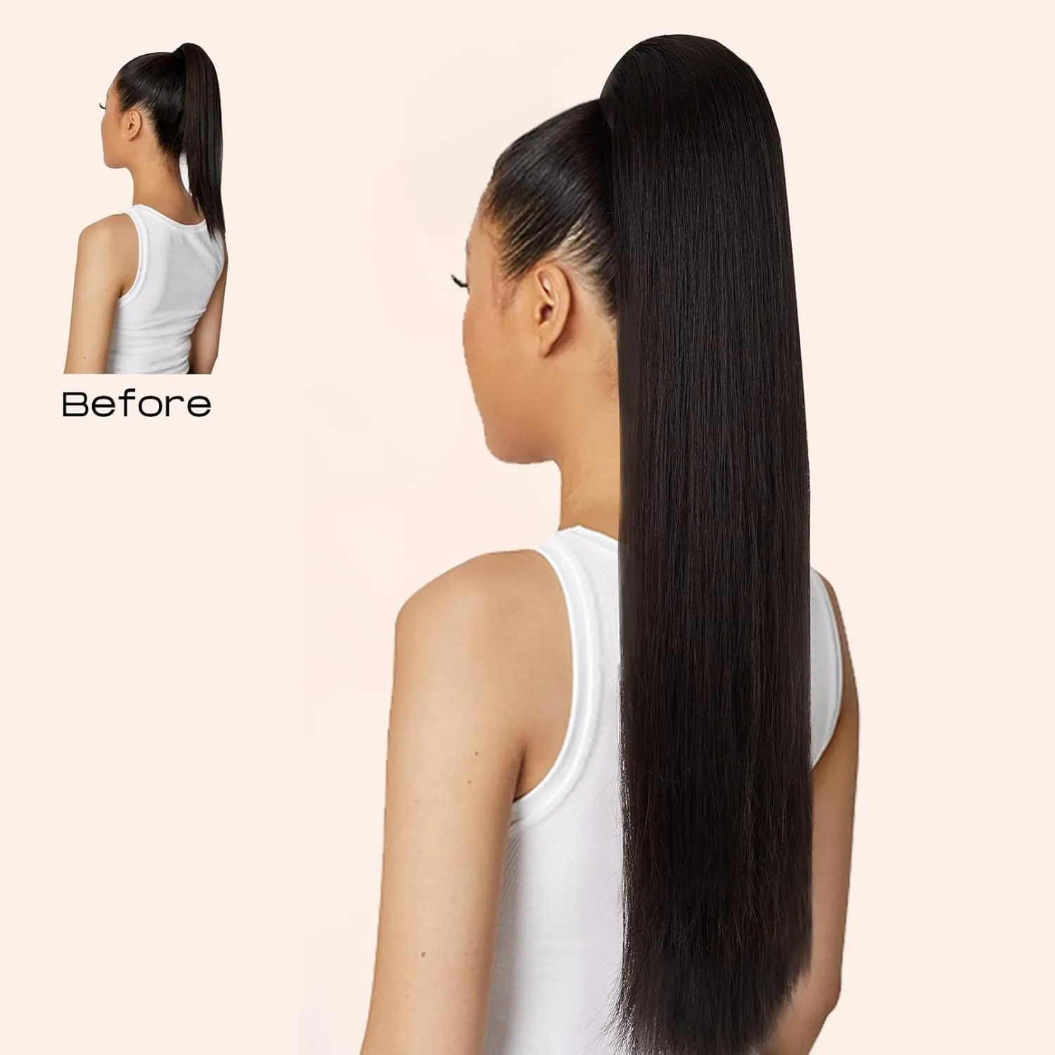 SEIKEA 28" Ponytail Extensions Drawstring Long Straight Fake Pony Tail Natural Soft Clip in Hair Extension Synthetic Heat Resistant Hairpiece - Ash Blonde with Golden Blonde