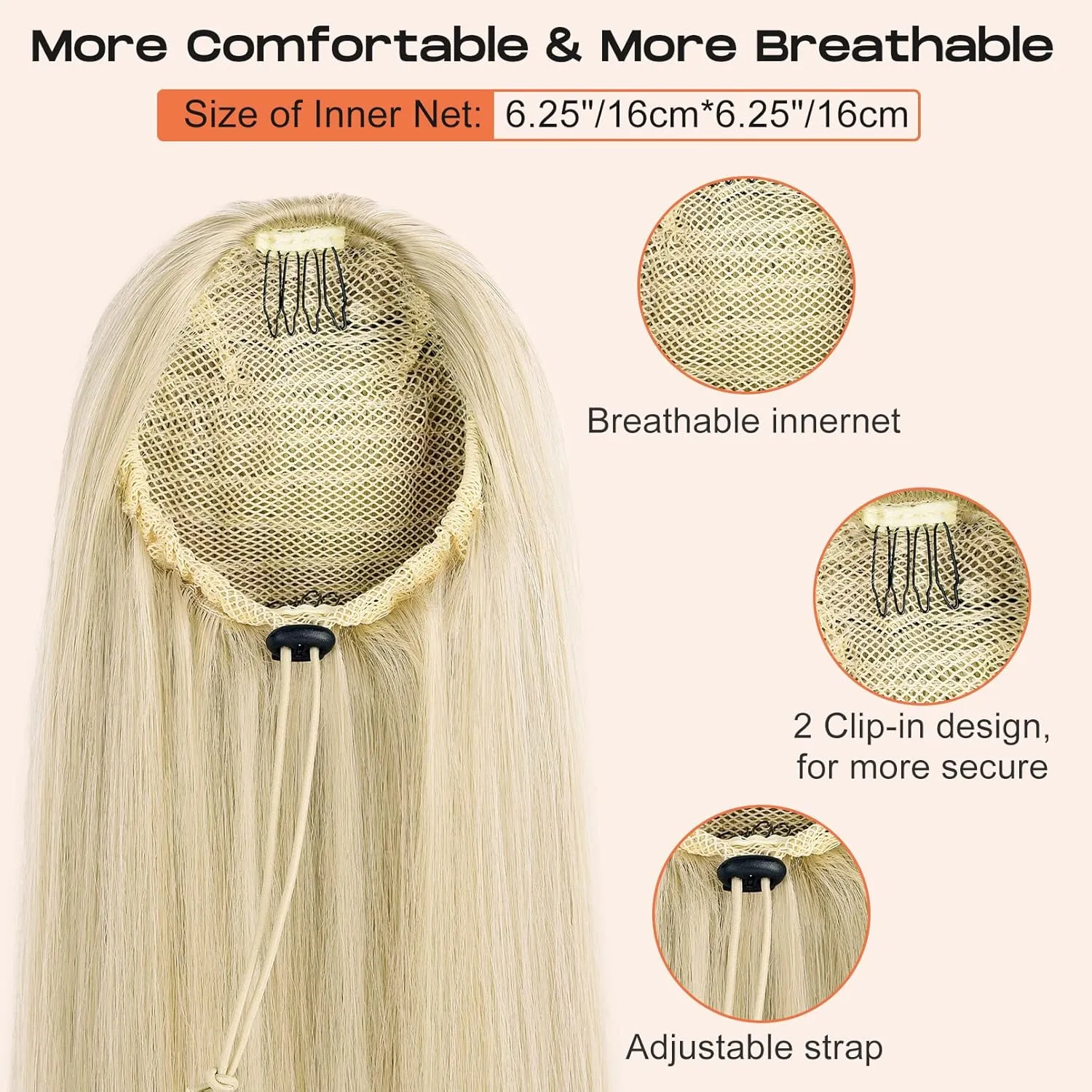 SEIKEA 28" Ponytail Extensions Drawstring Long Straight Fake Pony Tail Natural Soft Clip in Hair Extension Synthetic Heat Resistant Hairpiece - Ash Blonde with Golden Blonde