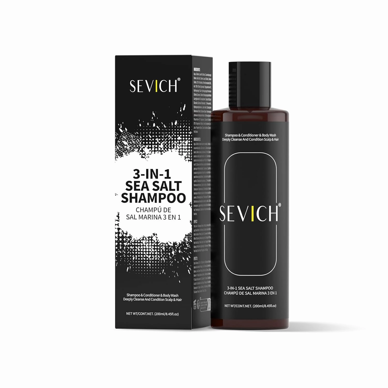 SEVICH 3-in-1 Sea Salt Spray Shampoo, Conditioner & Body Wash for Men | Natural Deep Cleansing & Moisturizing | 200ml for Hair & Skin Care