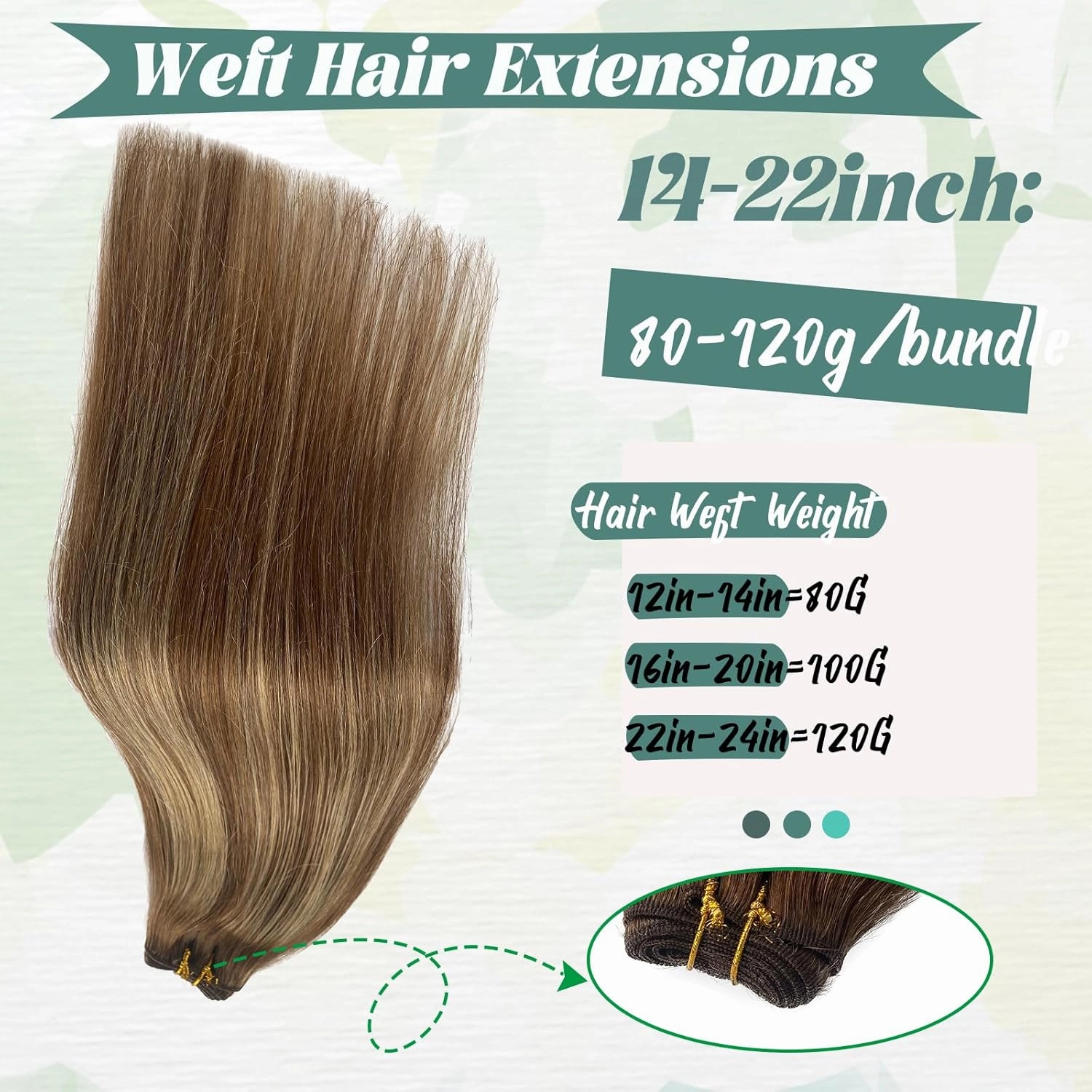 Sew In Human Hair Extensions - Balayage Chestnut Brown Highlighted Beige Blonde Weft - 18 Inch Brown - Double Weft - Natural Straight