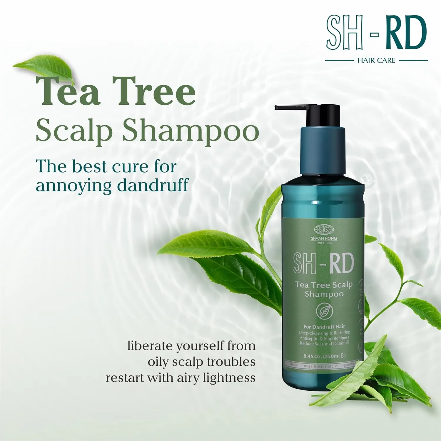 SH-RD Tea Tree Shampoo for Dry, Senstive Scalp | 1% OTP Added Flake-Control | Deep Cleansing, Rebalancing, Hydrating Dandruff Scalps - 8.45oz/250ml