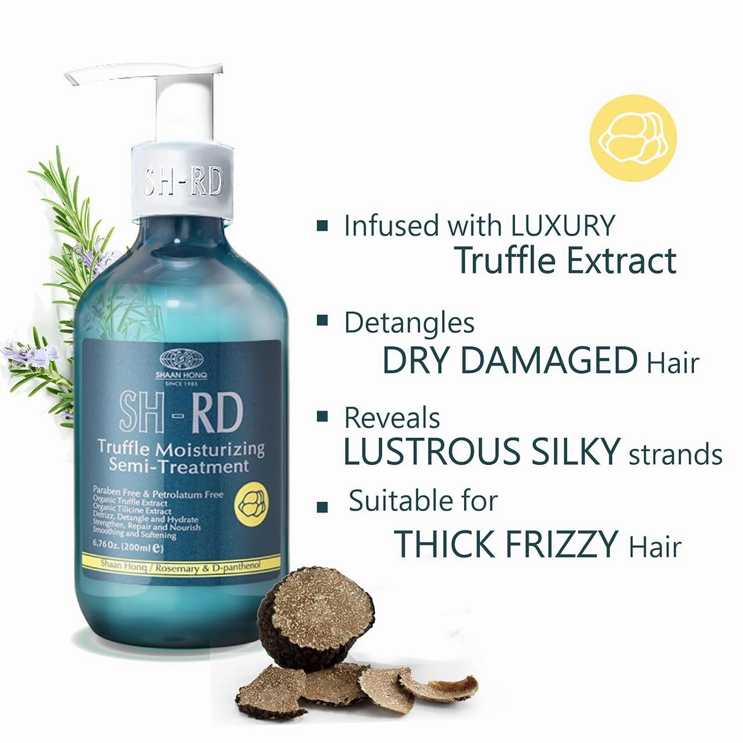SH-RD Truffle Moisturizing Semi-Treatment for Dry Damaged Hair | Hair Moisture Conditioner with Truffle Extract, Keratin, Rosemary | 3 Minute Repair Miracle | Paraben-Free Conditioner - 6.76oz/200ml
