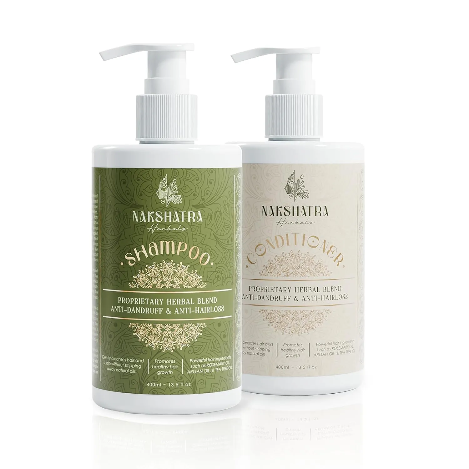 Shampoo & Conditioner | 100% Natural Anti-Dandruff & Anti-Hairloss Herbal Solution | For All Hair Types | Ayurvedic | 13.5 oz (x2)