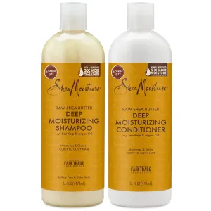 Shea Moisture Shampoo & Conditioner Set – Raw Shea Butter Deep Moisturizing Formulas w/Sea Kelp & Argan Oil for Coily, Curly Hair, Anti-Frizz, 16 Oz Ea