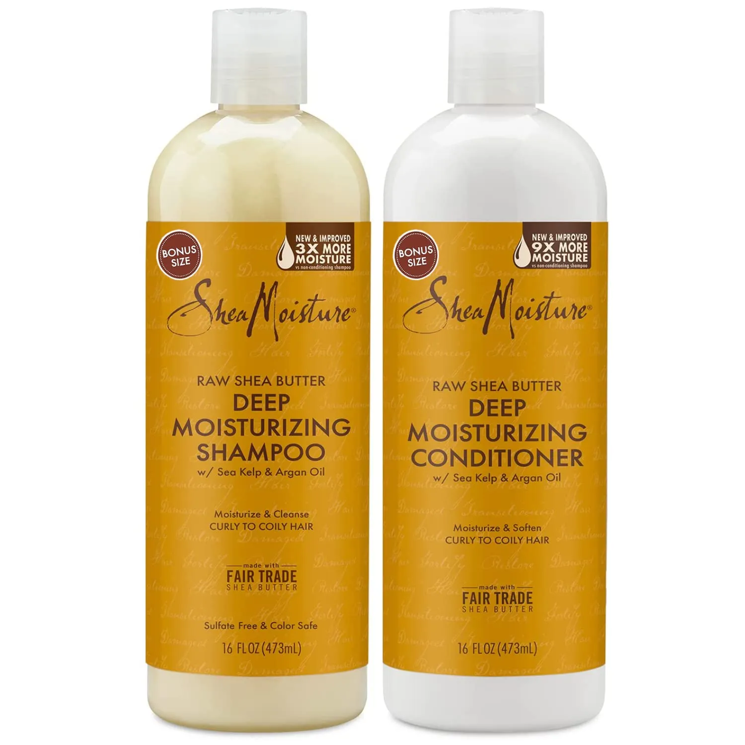 Shea Moisture Shampoo & Conditioner Set – Raw Shea Butter Deep Moisturizing Formulas w/Sea Kelp & Argan Oil for Coily, Curly Hair, Anti-Frizz, 16 Oz Ea