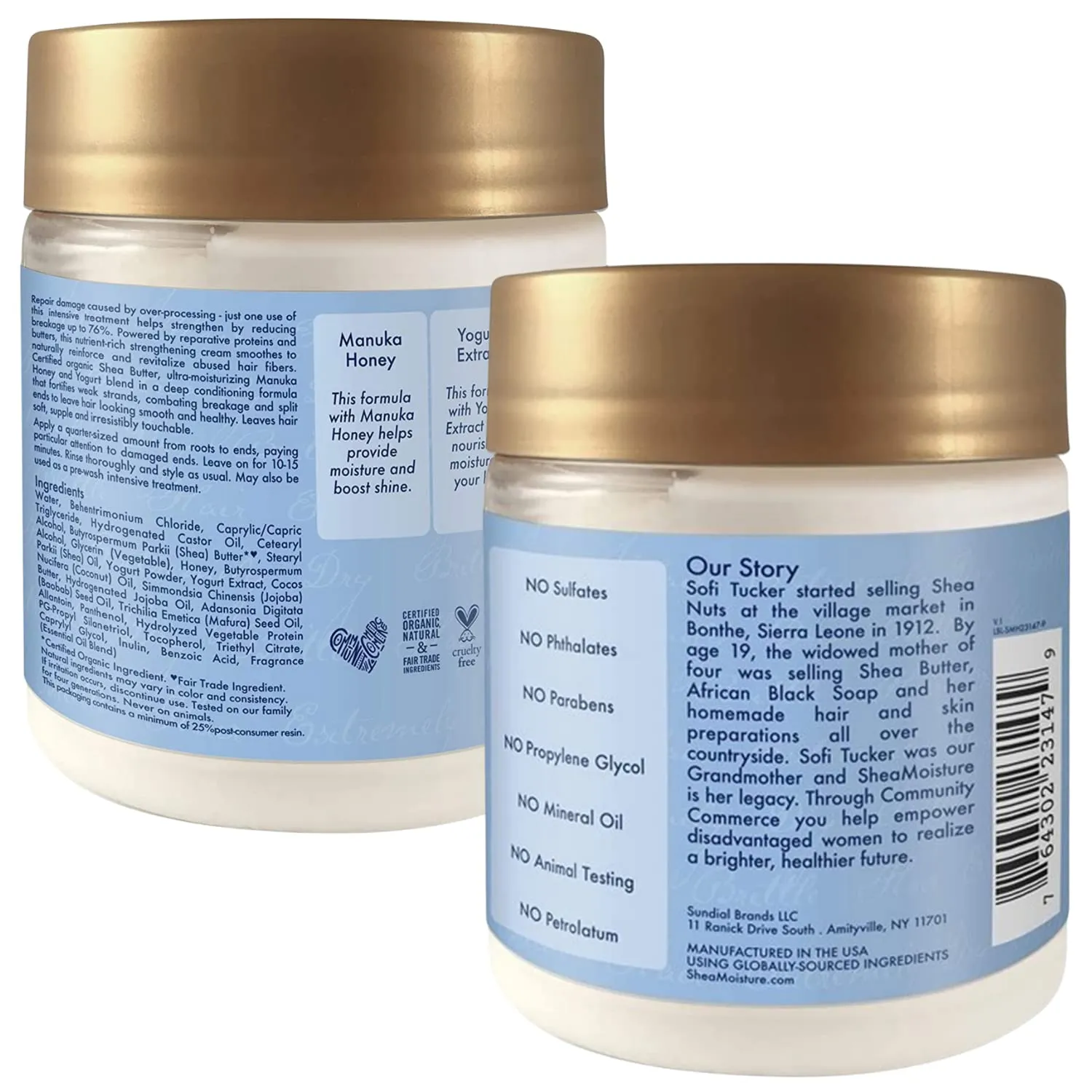 SheaMoisture Hair Mask - Manuka Honey & Yogurt, Hydrate   Repair Protein Power Treatment, Hair Treatment for Dry, Damaged Hair Care with Organic Shea Butter & Castor Oil for Hair, 8 Oz (Pack of 2)