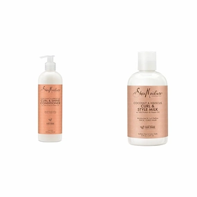 SheaMoisture Coconut and Hibiscus Conditioner for Dry Curly Hair Coconut and Hibiscus Sulfate Free Conditioner, 24 Fl Oz & Fair Trade Sulfate Free Coconut Hibiscus Curl & Style Milk