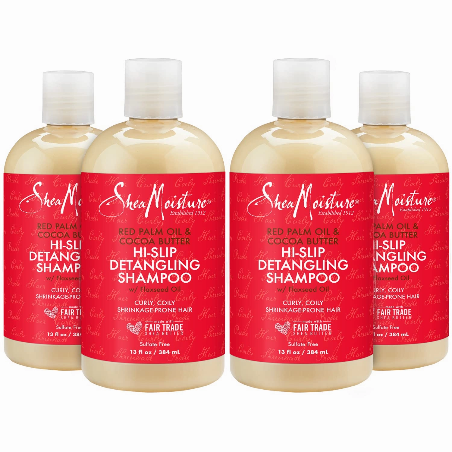 SheaMoisture Raw Shea Butter, Red Palm Oil & Cocoa Butter Shampoo for Curly Hair, Formulated for Shrinkage-Prone Hair,Detangling,13.5 Fl Oz, Pack of 4