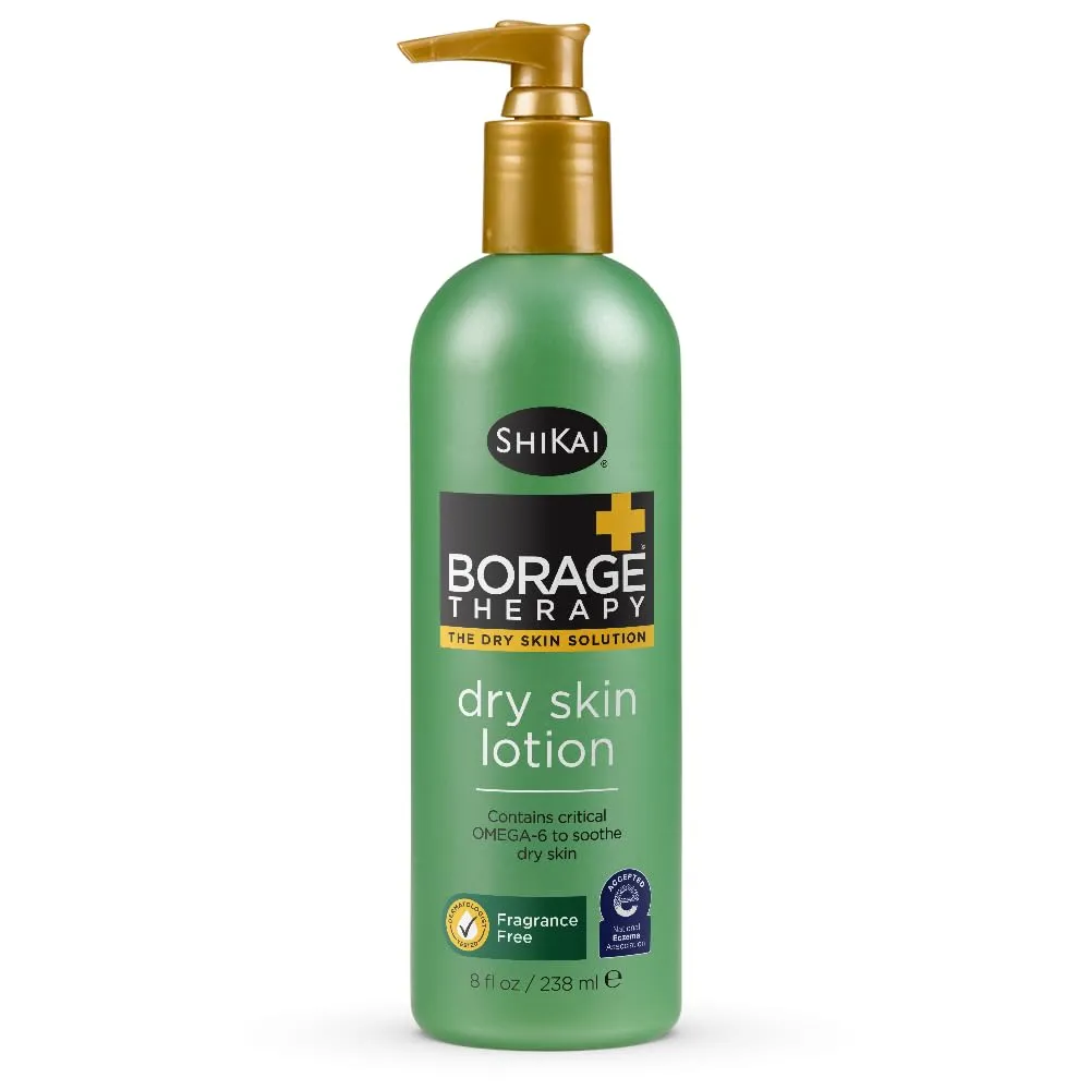 ShiKai Borage Therapy Dry Skin Lotion Body Moisturizer (8 oz) Unscented Skincare | Hydrating Lotion for Dry Hands & Body | With Oatmeal & Shea butter