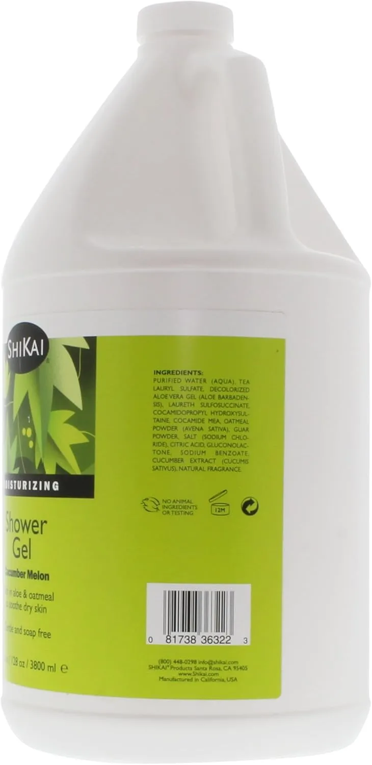 ShiKai Daily Moisturizing Shower Gel (Cucumber Melon, 1 Gallon) | Gentle Formula | with Aloe Vera & Oatmeal for Soft, Healthy Skin | Dry Skin Relief