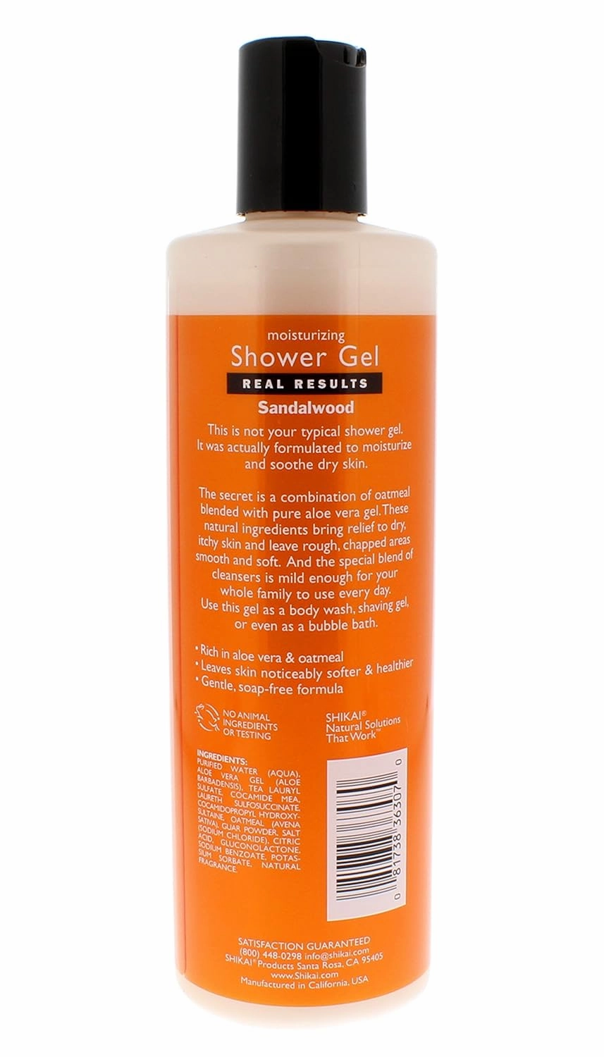 ShiKai Daily Moisturizing Shower Gel (Sandalwood, 12oz, Pack of 3) | Gentle Formula | Aloe Vera & Oatmeal for Soft, Healthy Skin | Dry Skin Relief